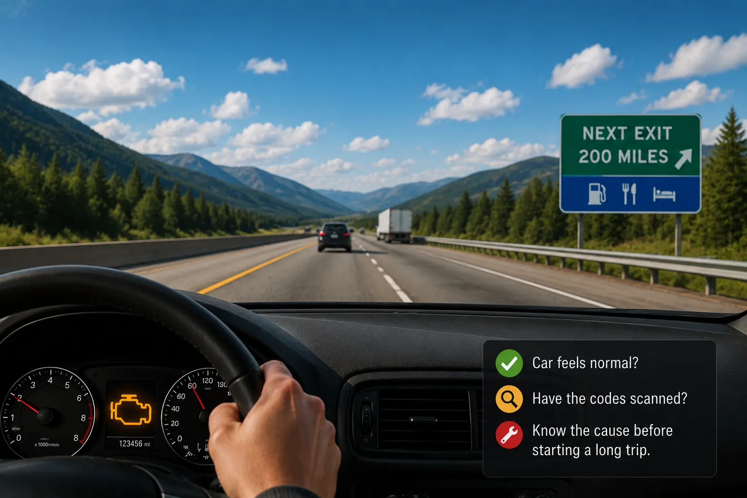 Driving long distance with check engine light illuminated on the dashboard