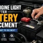 Check engine light after battery replacement with mechanic checking car battery connections