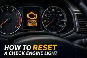 How to reset a check engine light shown on a car dashboard with the illuminated check engine warning indicator.